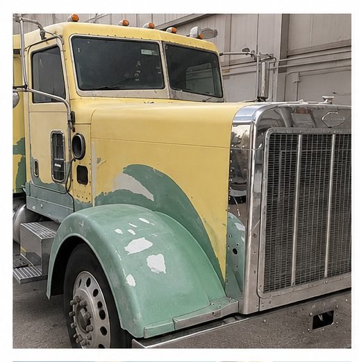 Semi-truck before repair - collision damage